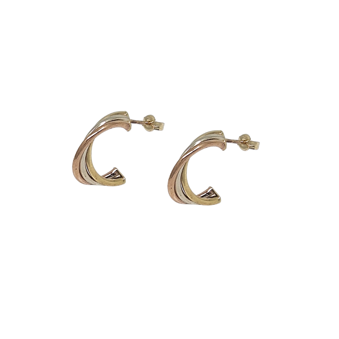9ct Three Colour Gold Drop Hoops