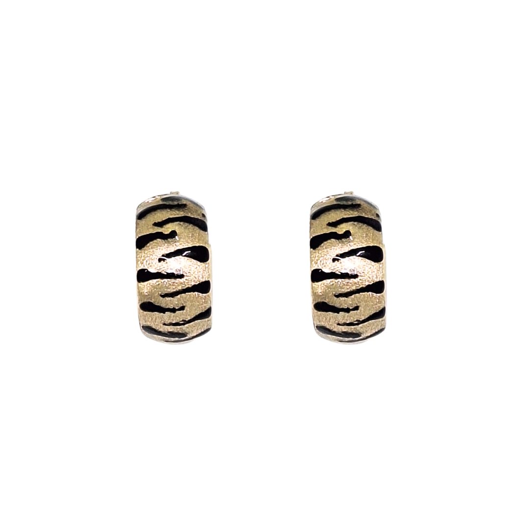 9ct Yellow Gold Zebra Style Enamel Huggies Earrings
