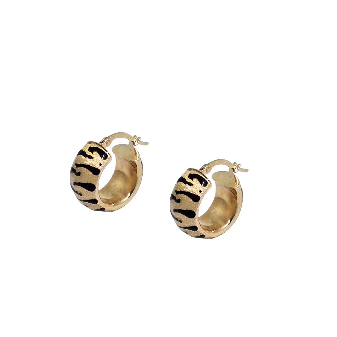 9ct Yellow Gold Zebra Style Enamel Huggies Earrings