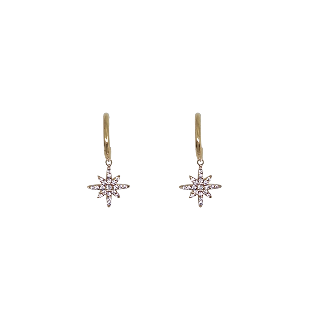 9ct Yellow Gold CZ Star Drop Earrings