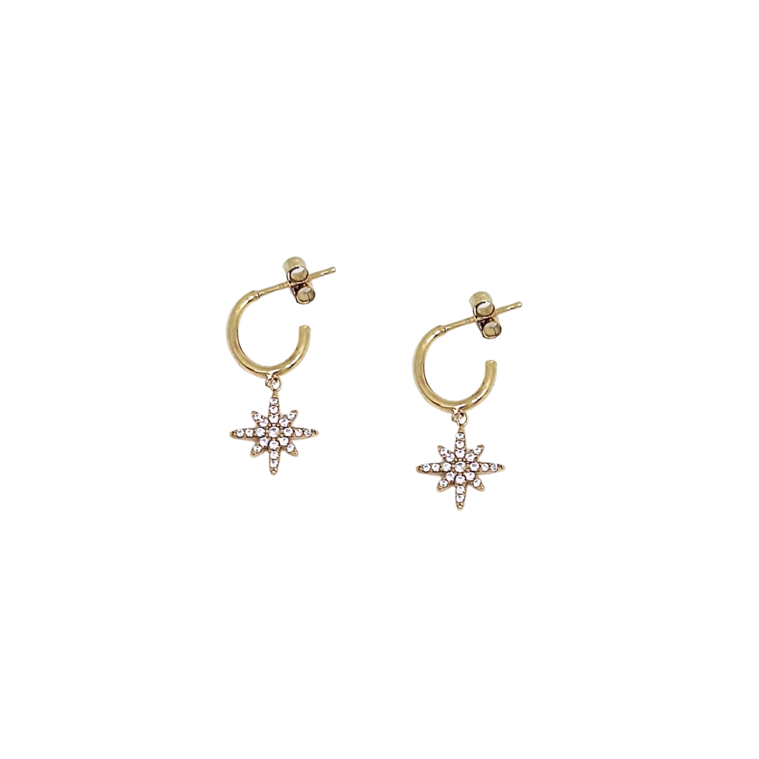9ct Yellow Gold CZ Star Drop Earrings