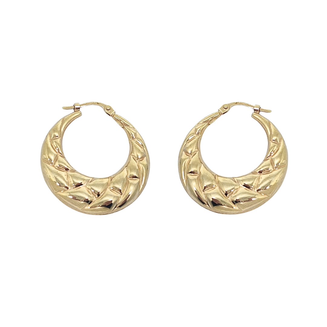 9ct Yellow Gold Pattered Creole Earrings