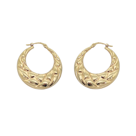 9ct Yellow Gold Pattered Creole Earrings