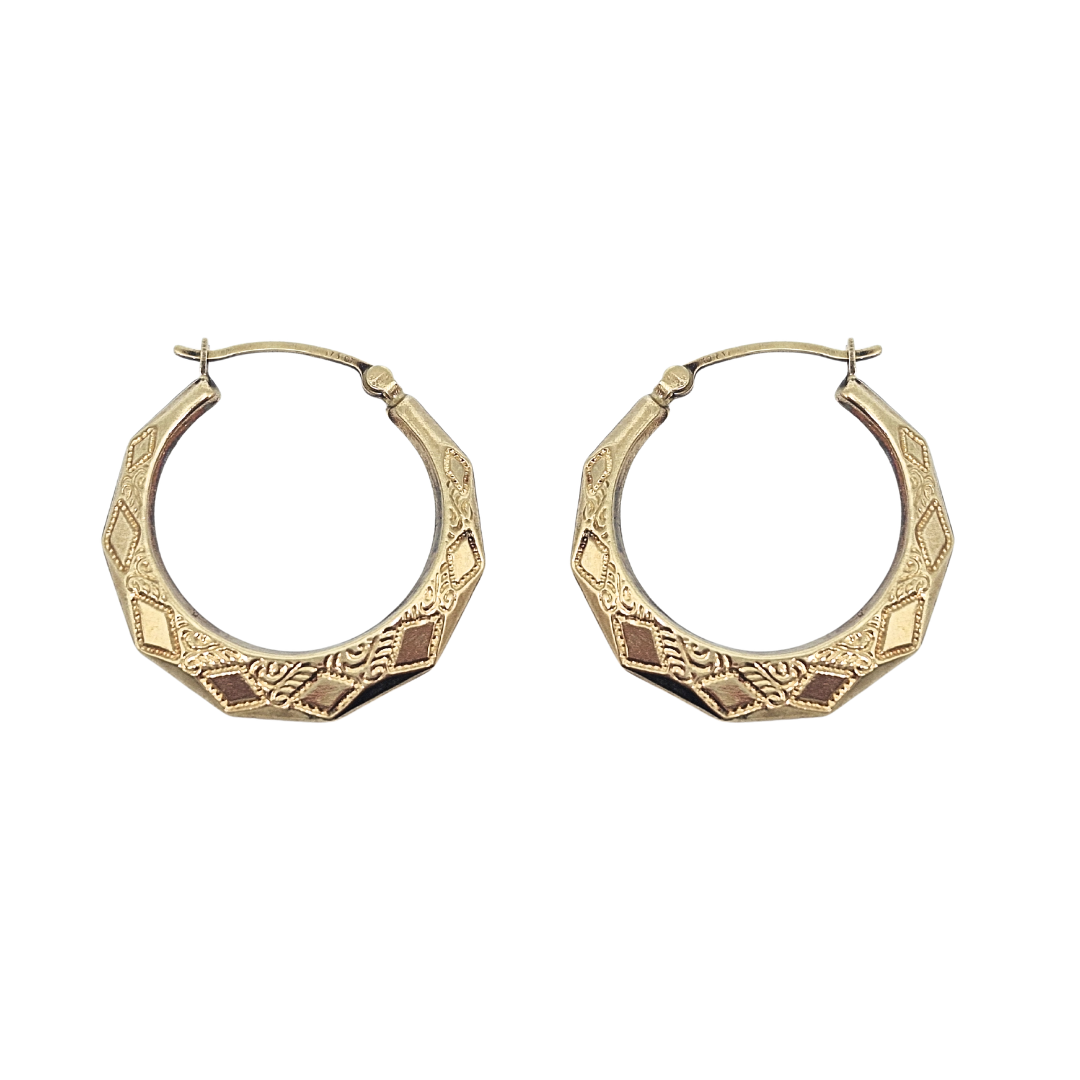9ct Yellow Gold Pattered Creoles