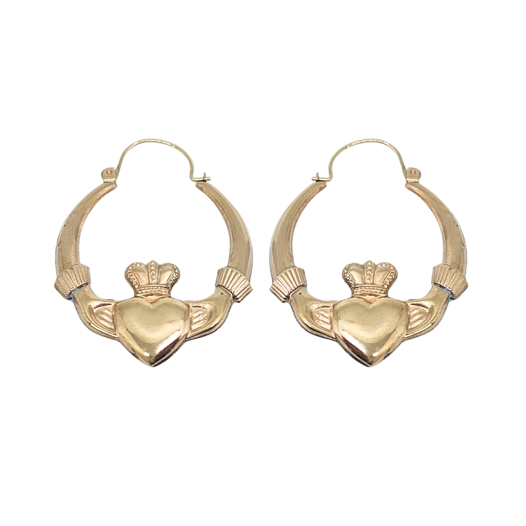 9ct Yellow Gold Claddagh Creoles
