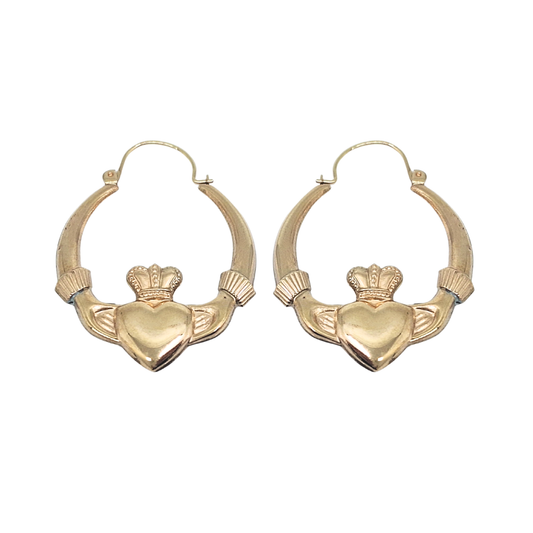 9ct Yellow Gold Claddagh Creoles
