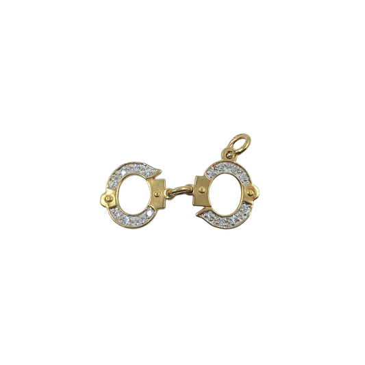 9ct Yellow Gold Cz Set Handcuffs Charm