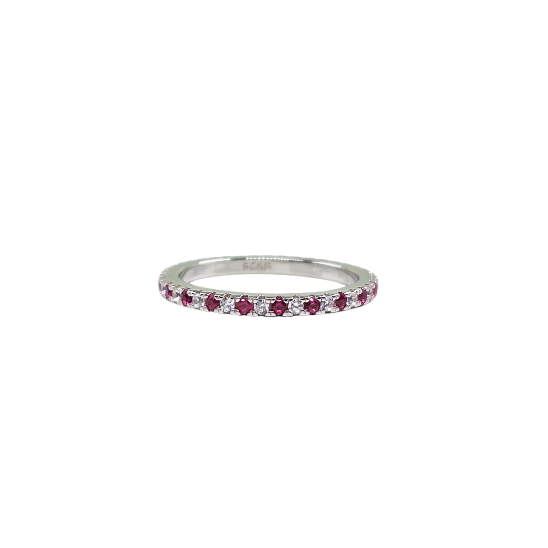 Silver Red & White Cubic Zirconia Full Eternity Ring
