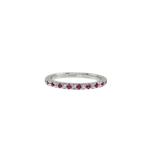 Silver Red & White Cubic Zirconia Full Eternity Ring