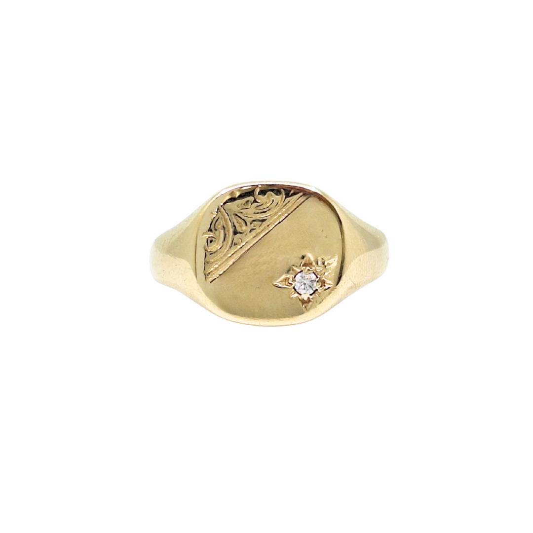 9ct Yellow Gold Diamond Set Signet Ring