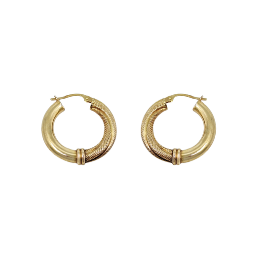 9ct Yellow Gold Pattern Tube Hoops