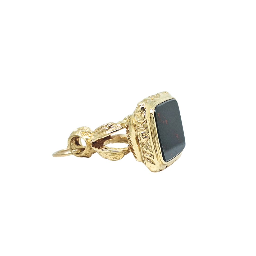 9ct Yellow Gold Bloodstone Fob Charm/ Pendant