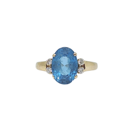 9ct Yellow Gold Blue Topaz & Diamond Ring