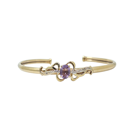 9ct Yellow Gold Amethyst Set Open Bangle