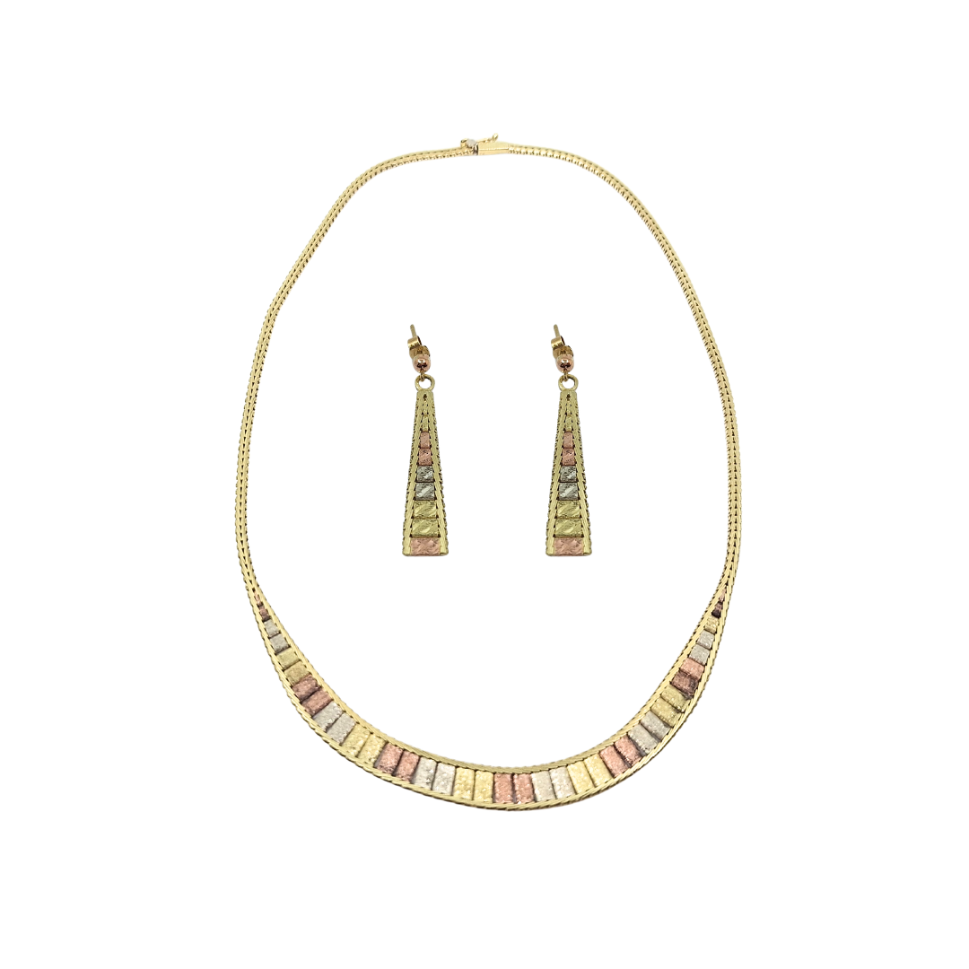 9ct Three Colour Gold Necklace & Earrings Set