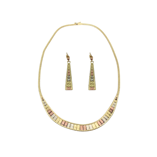 9ct Three Colour Gold Necklace & Earrings Set