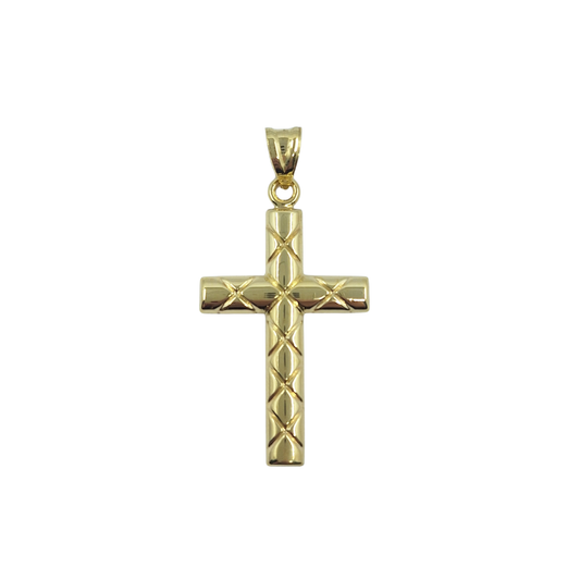 9ct Yellow Gold Hollow Patterned Cross Pendant
