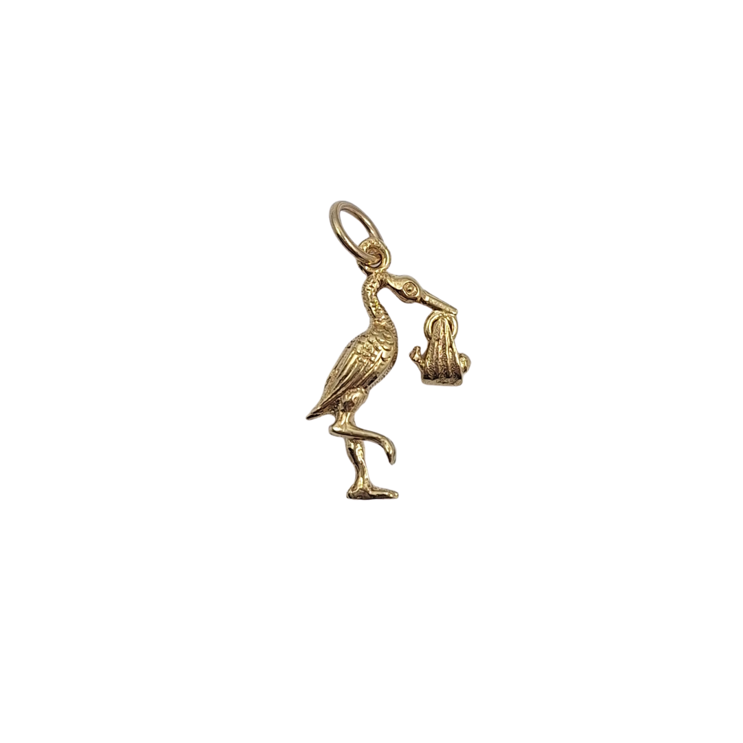 9ct Yellow Gold Solid Stork With Baby Charm