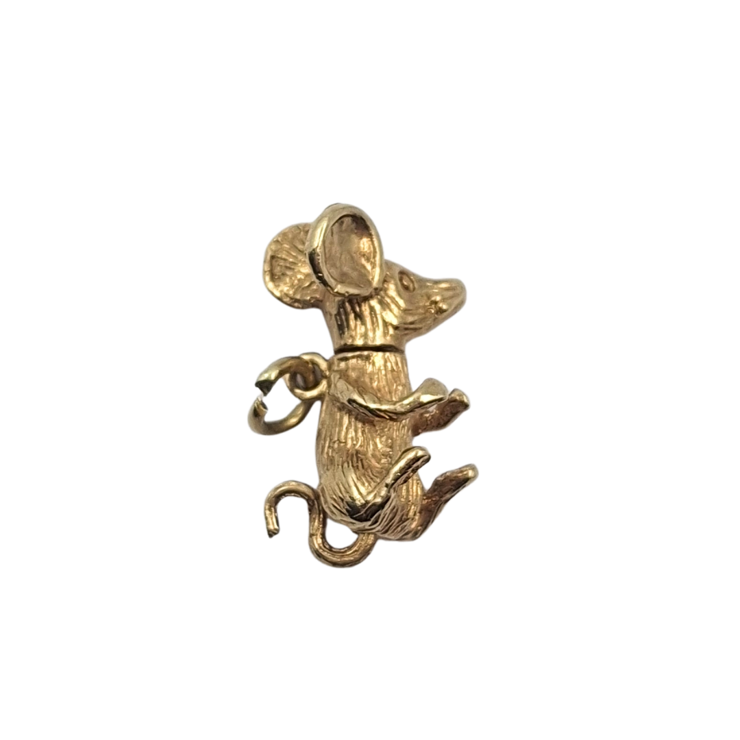 9ct Yellow Gold Solid Mouse Charm Moving Head And Tail