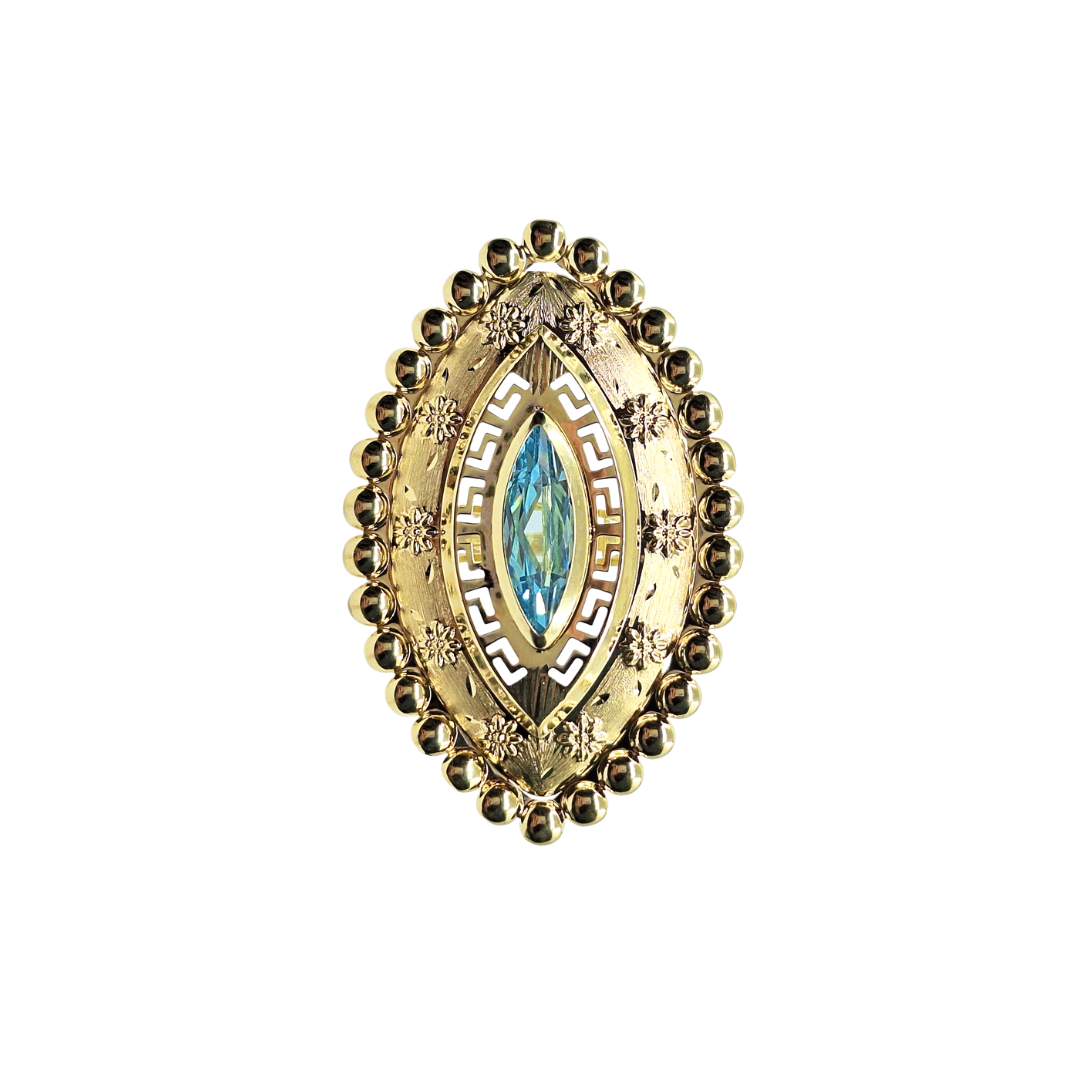 14ct Yellow Gold Large Blue Cubic Zirconia Ladies Ring