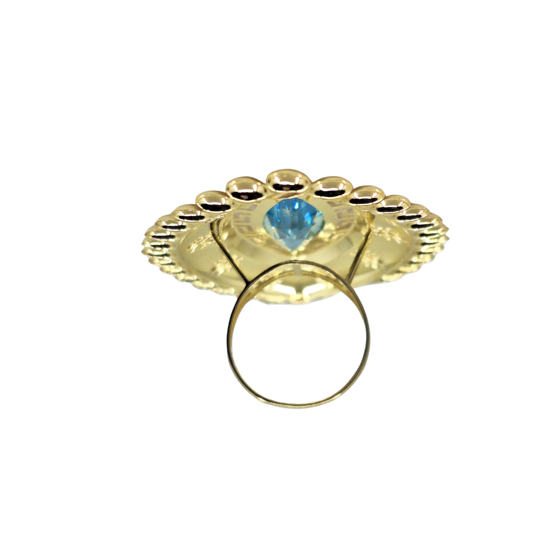14ct Yellow Gold Large Blue Cubic Zirconia Ladies Ring