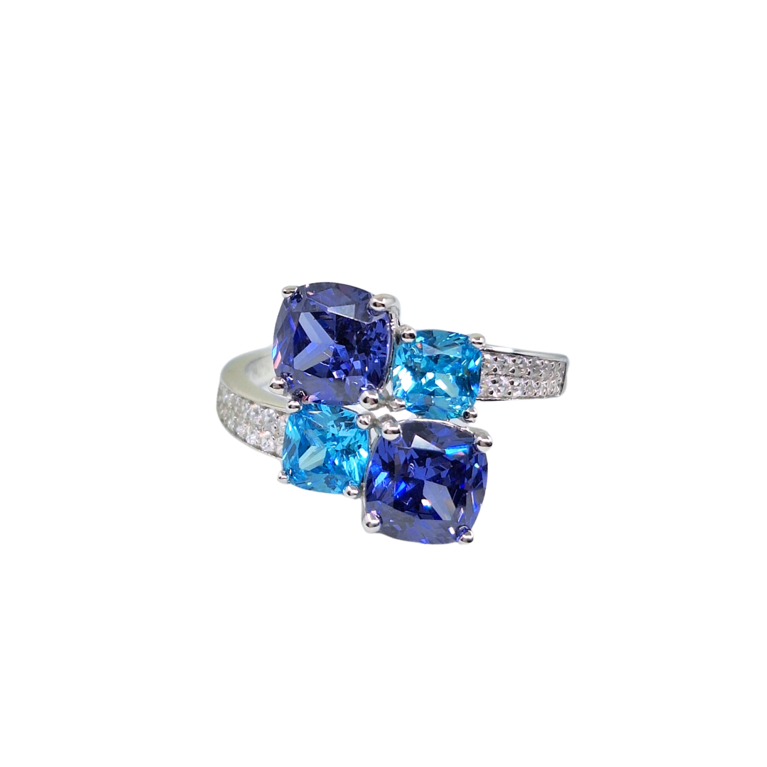 Silver Blue & Purple Cubic Zirconia Ring