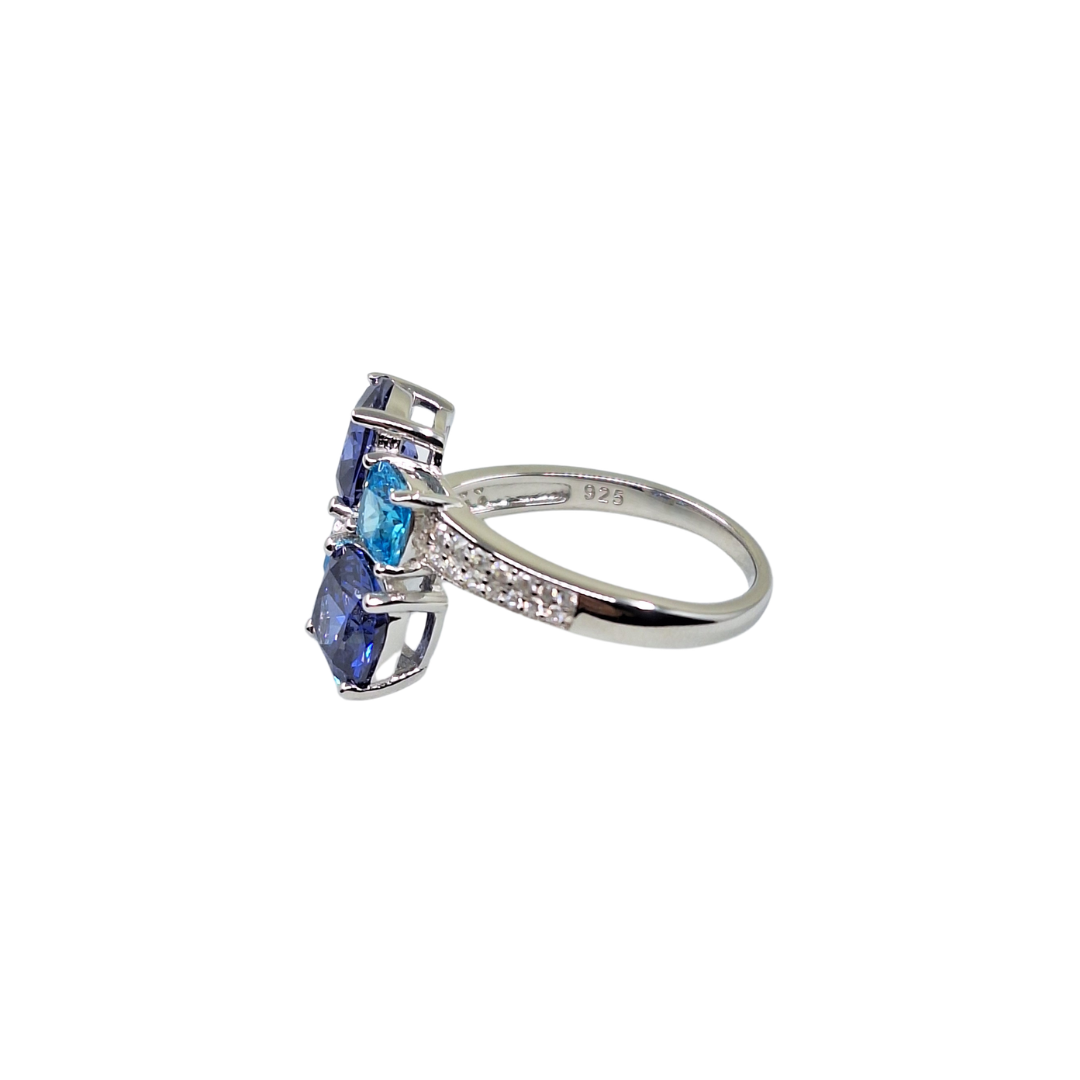 Silver Blue & Purple Cubic Zirconia Ring
