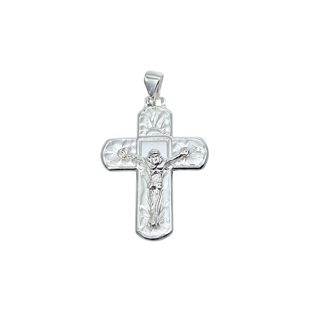 Silver Patterned Crucifix Pendant