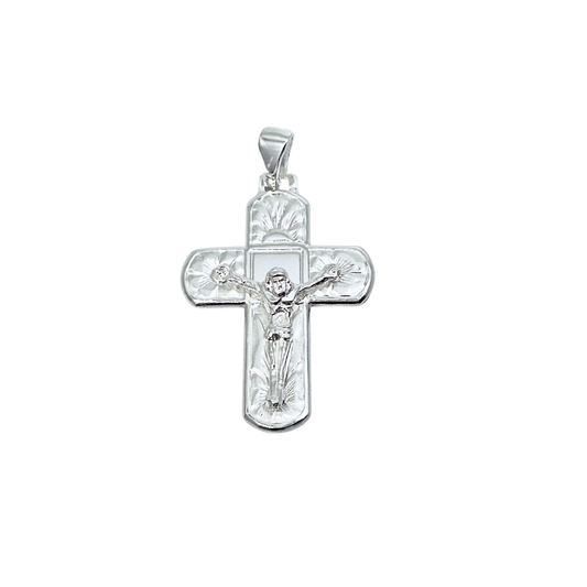 Silver Patterned Crucifix Pendant