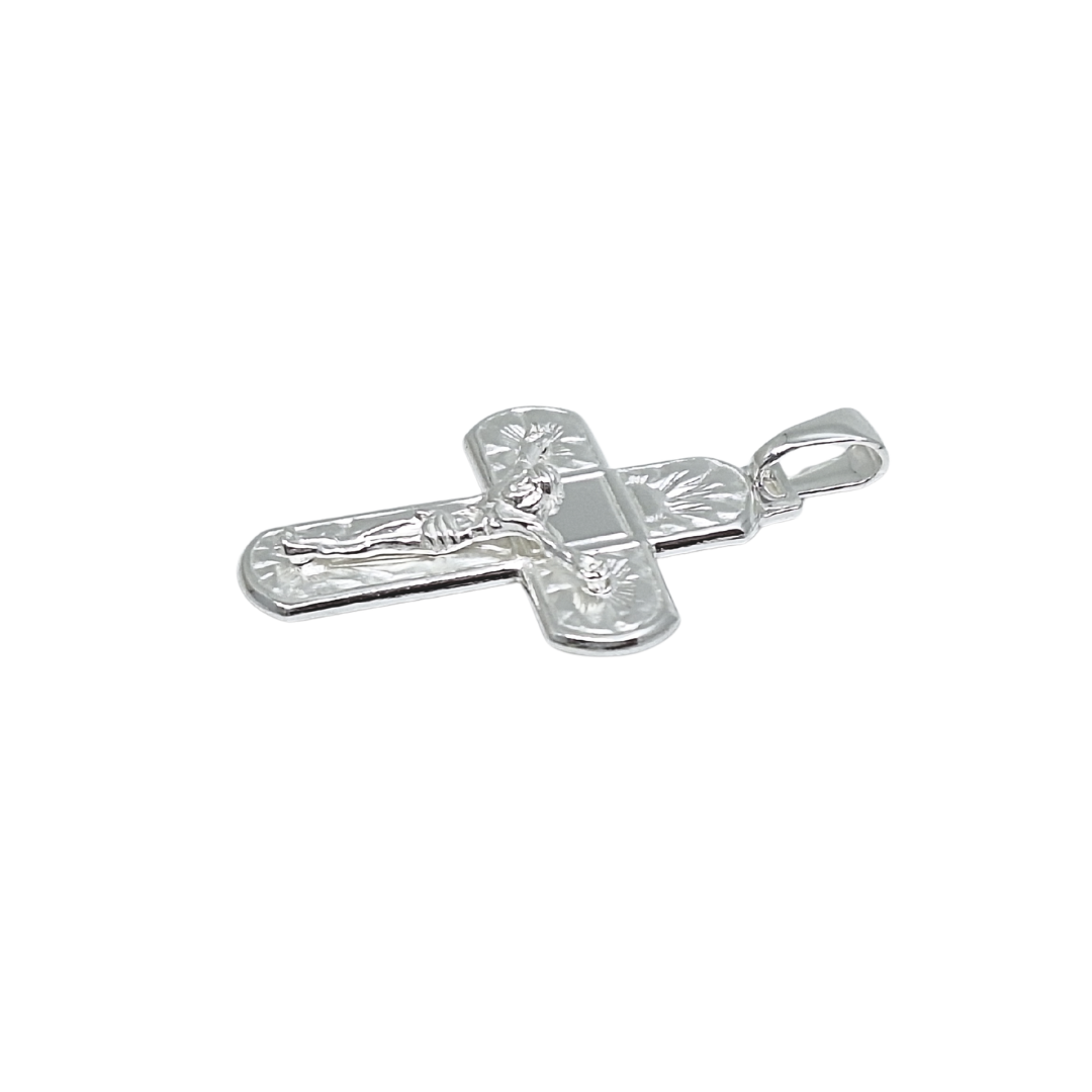 Silver Patterned Crucifix Pendant