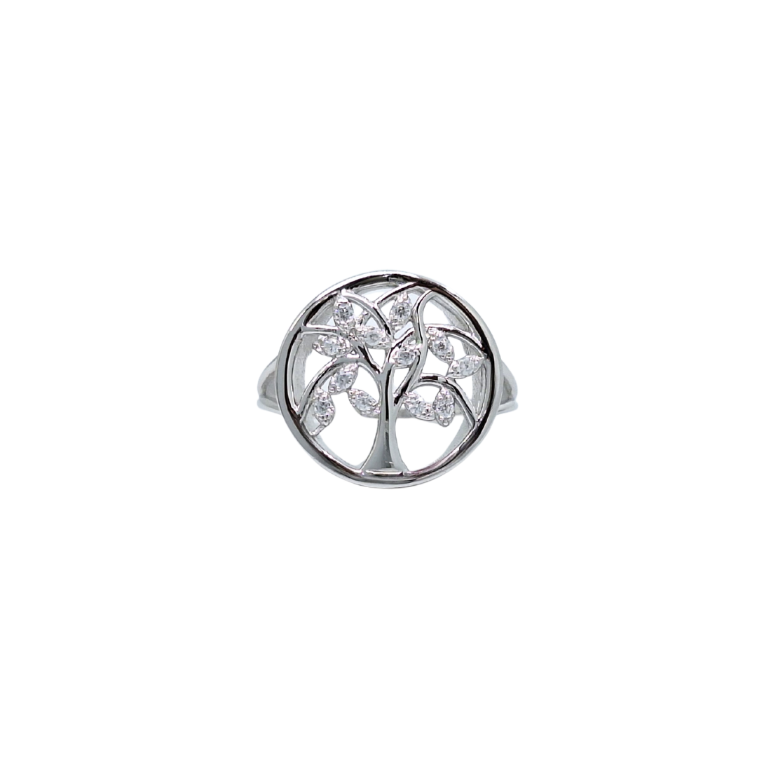 Silver CZ Tree of Life Ring