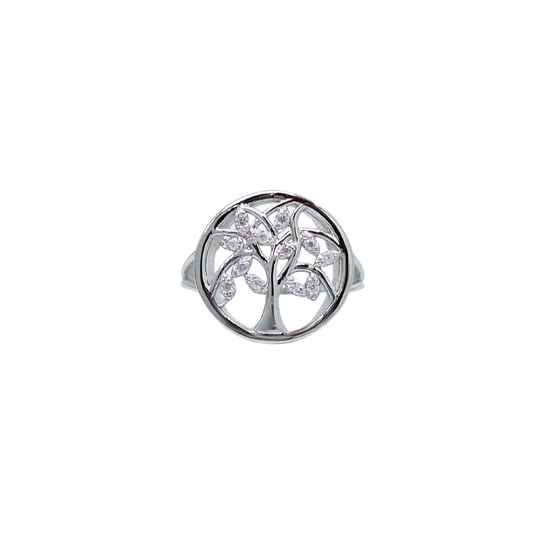 Silver CZ Tree of Life Ring