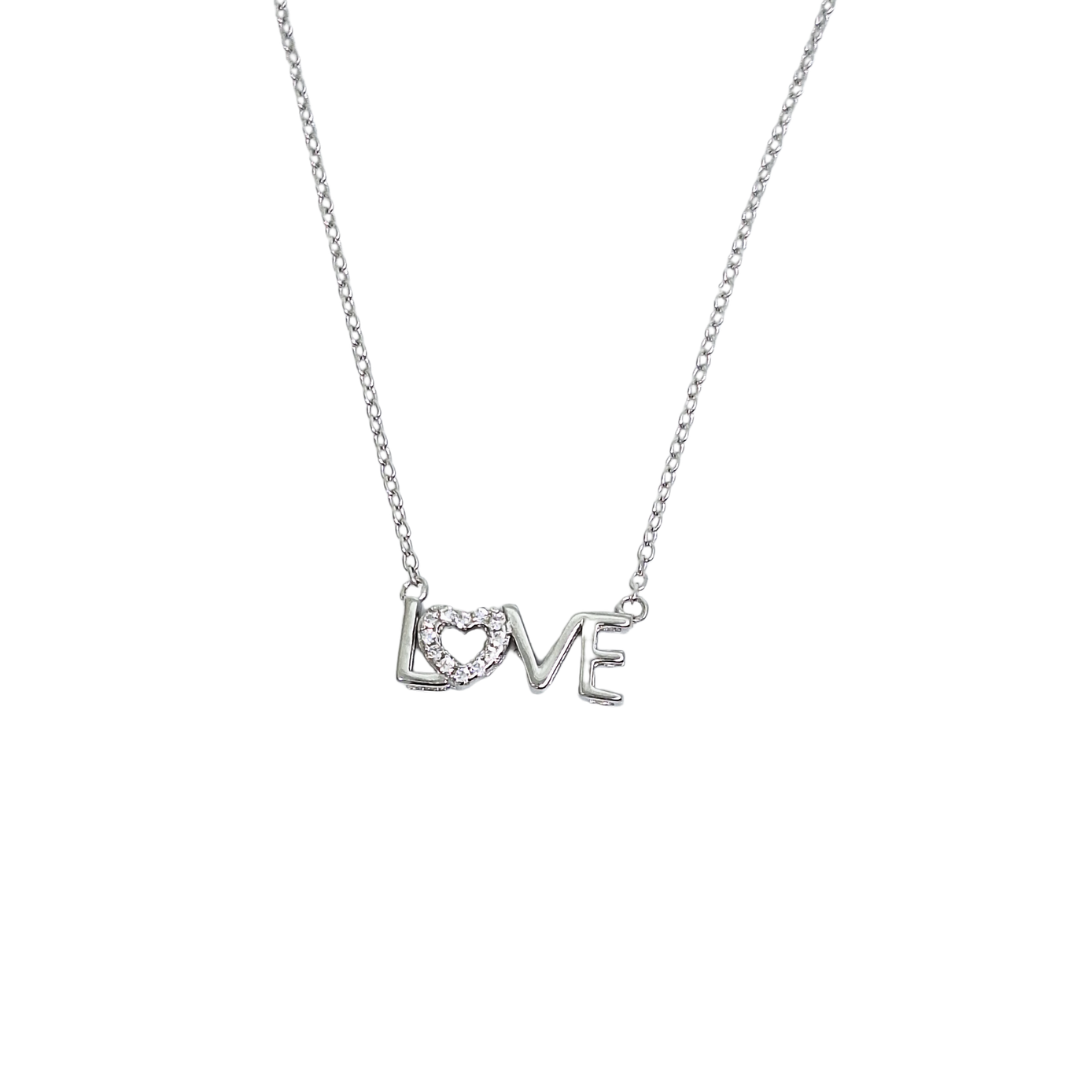 Silver CZ Love Necklace 16"
