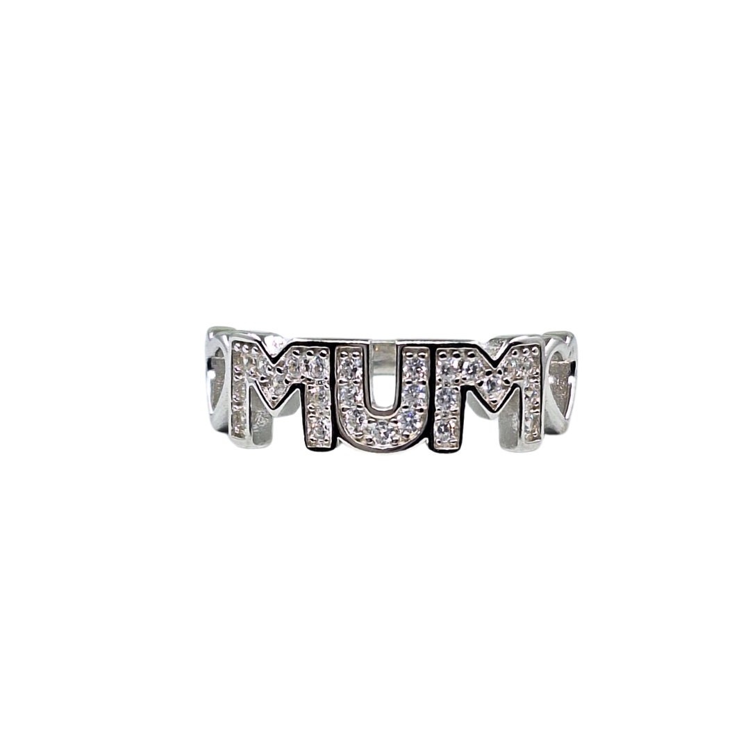 Silver Cubic Zirconia Heart Mum Ring