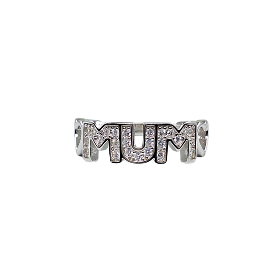 Silver Cubic Zirconia Heart Mum Ring