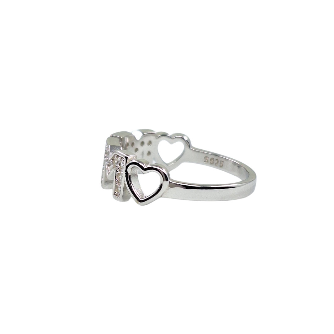 Silver Cubic Zirconia Heart Mum Ring