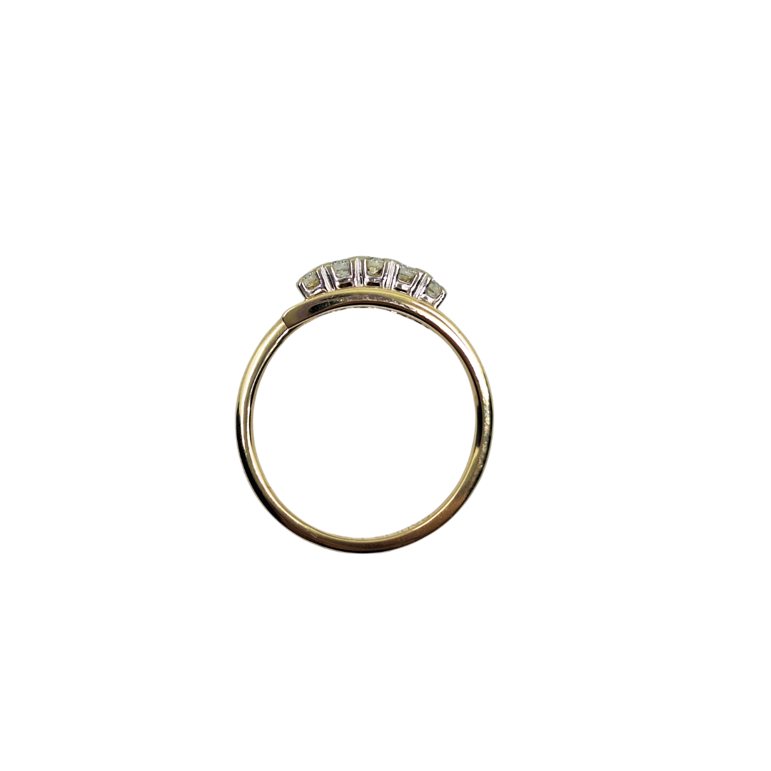 14ct Yellow Gold Diamond 5 Stone Crossover Ring