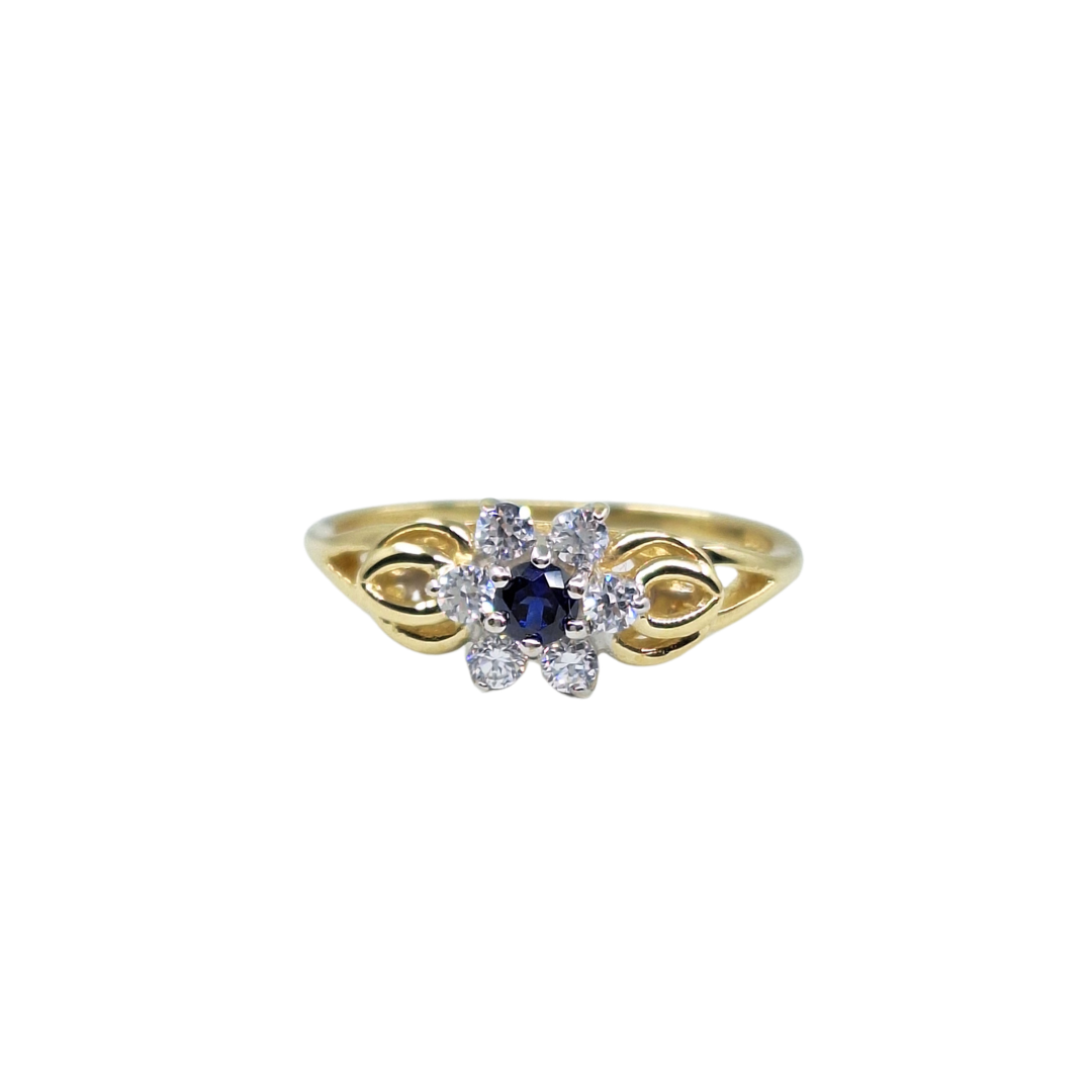 14ct Yellow Gold Blue & White Cubic Zirconia Cluster Ring