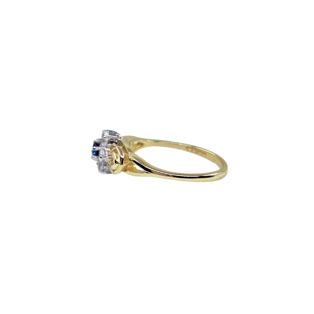 14ct Yellow Gold Blue & White Cubic Zirconia Cluster Ring