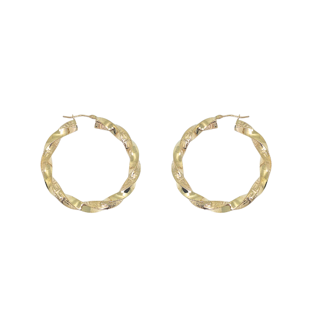 9ct Yellow Gold Greek Key Creole Earrings