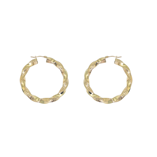 9ct Yellow Gold Greek Key Creole Earrings