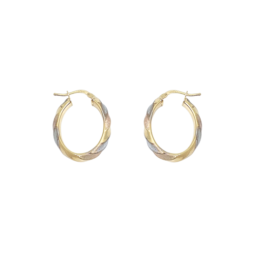 9ct Three Colour Gold Creole Earrings