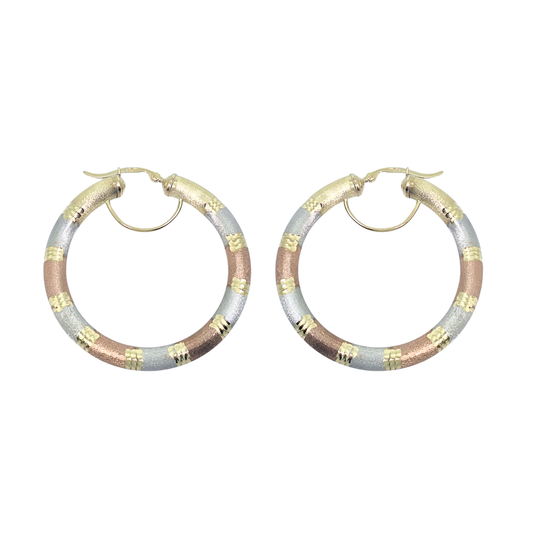 9ct Three Colour Frosted Creole Earrings