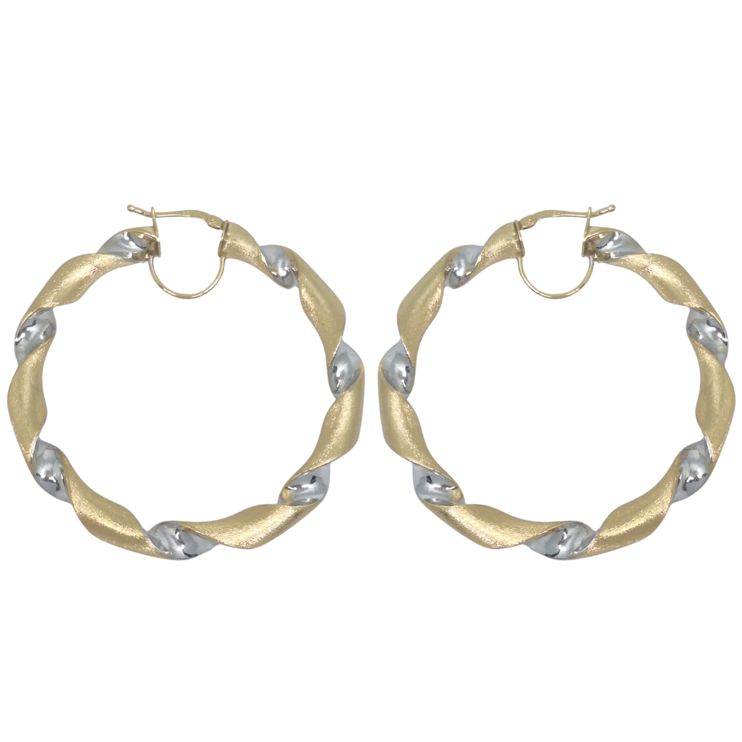 9ct Two Colour Gold Ribbon Twist Creoles