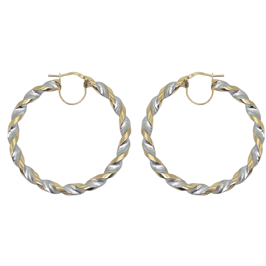 9ct Two Colour Gold Twist Creoles