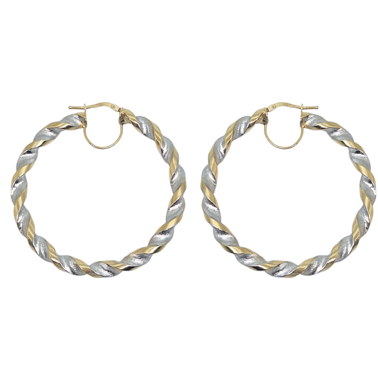 9ct Two Colour Gold Twist Creoles