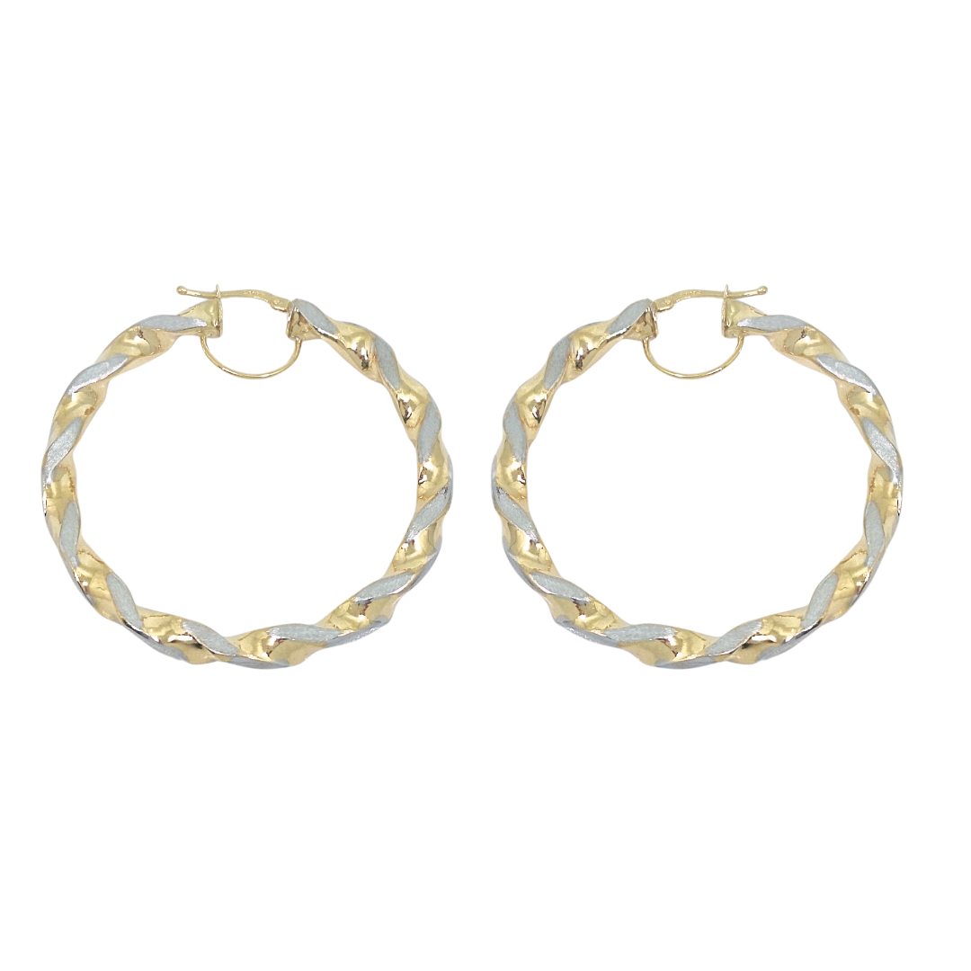 9ct Two Colour Gold Twist Creole Earrings