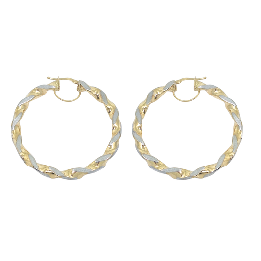 9ct Two Colour Gold Twist Creole Earrings