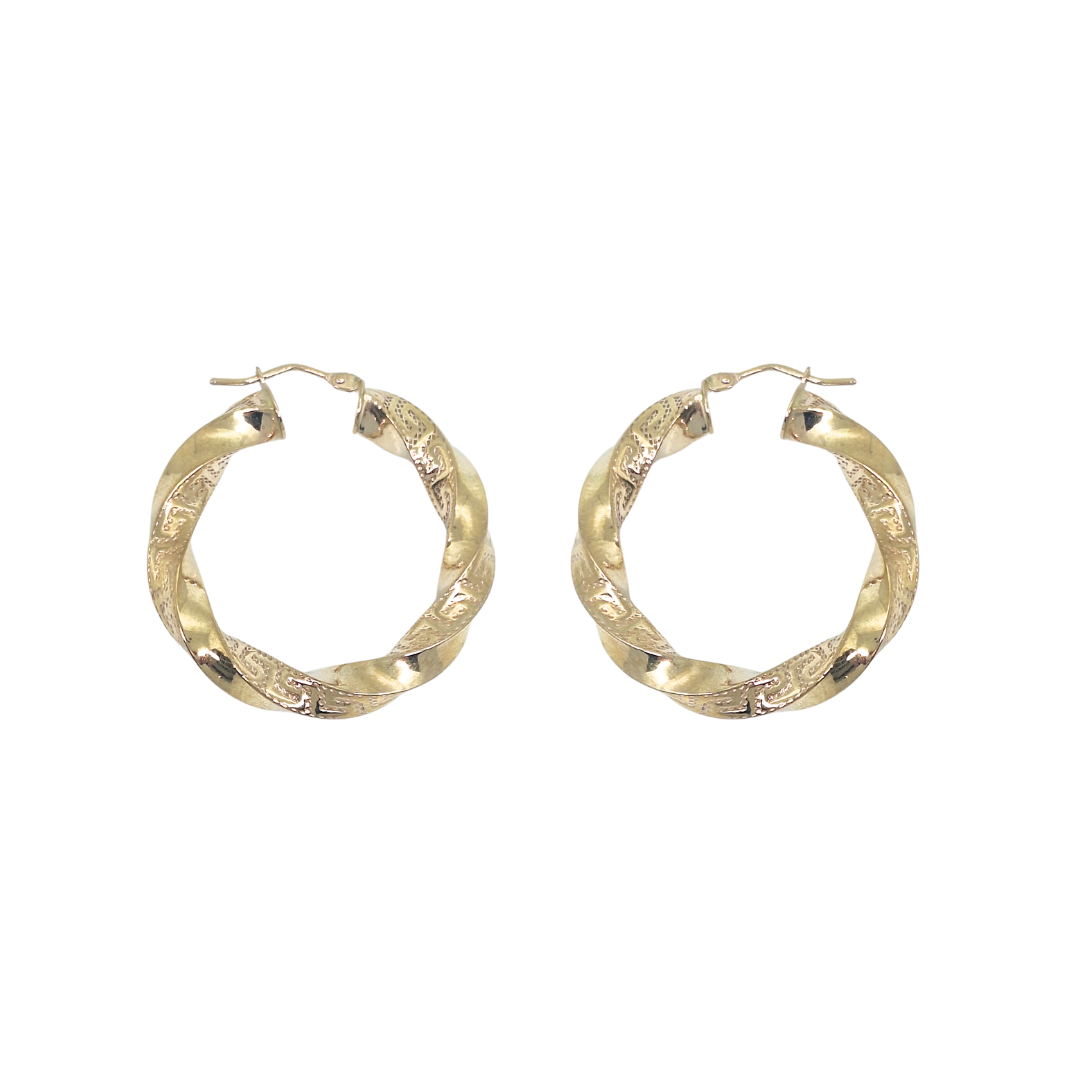 9ct Yellow Gold Greek Key Twist Creoles