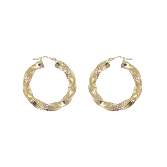 9ct Yellow Gold Greek Key Twist Creoles
